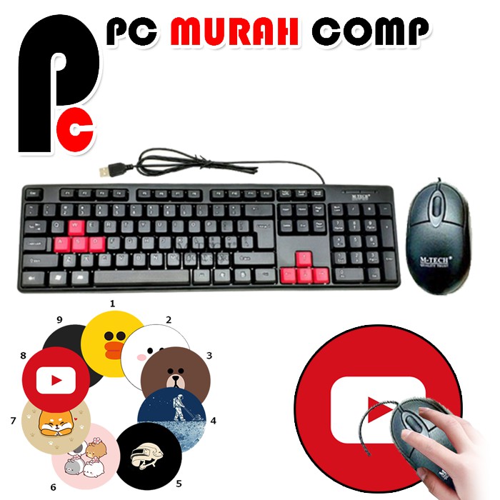 Paket Lengkap Keyboard Mouse M-Tech Usb kabel dan Mousepad Bulat