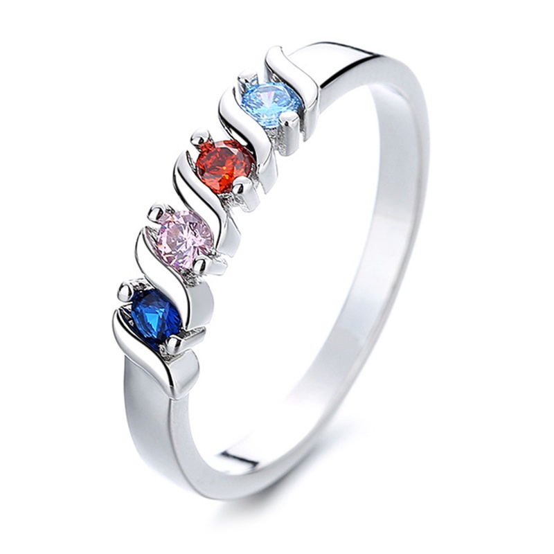 Fancyqube Cincin Sterling Silver S925 Hias Berlian Zirkon Biru Hijau Satu Baris Ukuran 6 7 8 Untuk Wanita