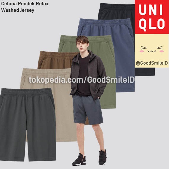 UNIQLO CELANA PENDEK RELAX (WASHED JERSEY) COTTON SHORTS PRIA JASTIP - PILIH WARNA, S