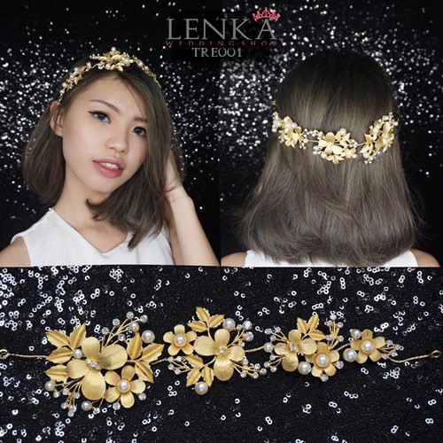 LENKA Tiara Rambut Emas Pengantin Pernikahan Pesta Mutiara TRE001