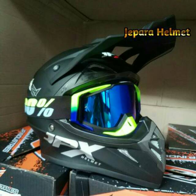 helm jpx moto cross trail crf klx solid polos black hitam doff dop plus goggle 100% premium