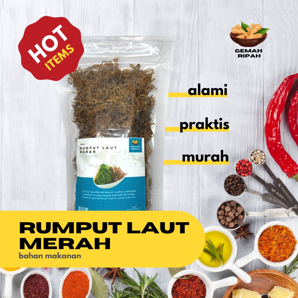 

Rumput Laut Kering Merah Premium Rumput Laut Basah Seaweed Bahan Makanan Minuman Protein Kesehatan
