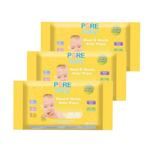 Pure Baby Hand Mouth Cleansing Wipes  60's  Tissue / Tisu Basah Aloe Vera Wipes BUY 2 GET 1