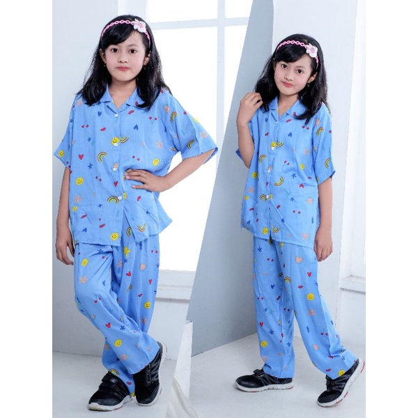 Oneset Anak Unisex Setelan Celana Setcel Rayon Anak Piyama Baju Tidur Anak Rayon Setelan Rayon Anak part