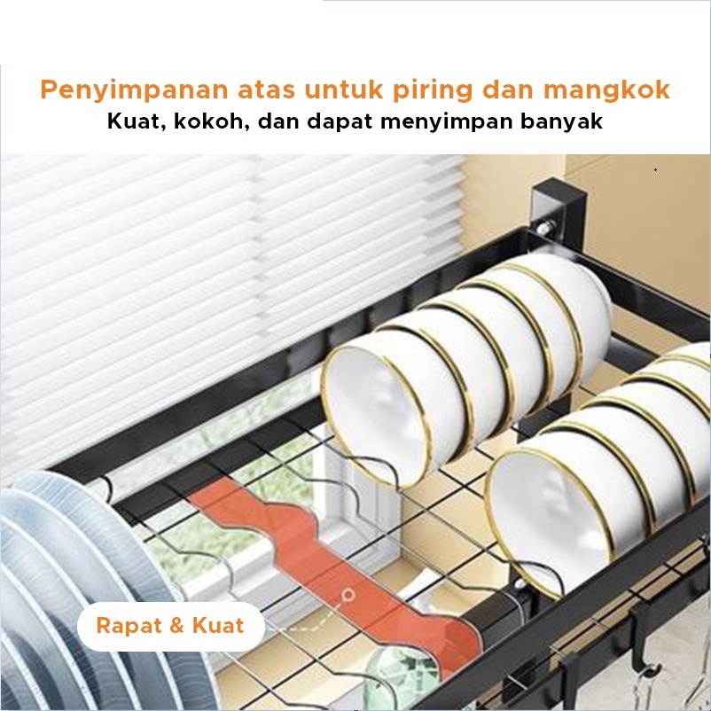 POTE Dapur Rak Piring Anti Karat Hitam Dua lapisan /Rak piring Wastafel / Rak piring kualitas IKEA / Rak piring hitam Dua lapisan