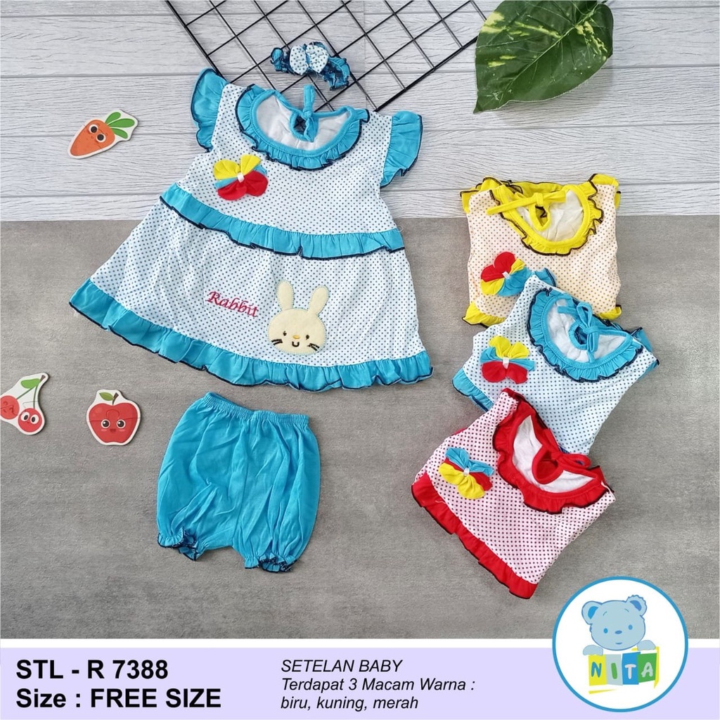 NITA Rok Setelan Baju Bayi Motif Rabbit + Bando