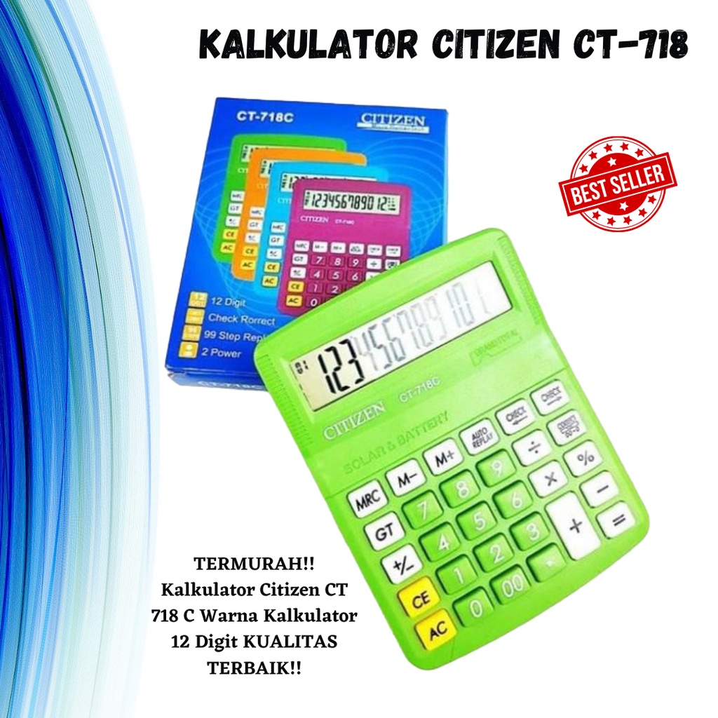 [BISA COD] Kalkulator Citizen CT 718 C kalkulator Warna Kalkulator 12 Digit KUALITAS TERBAIK