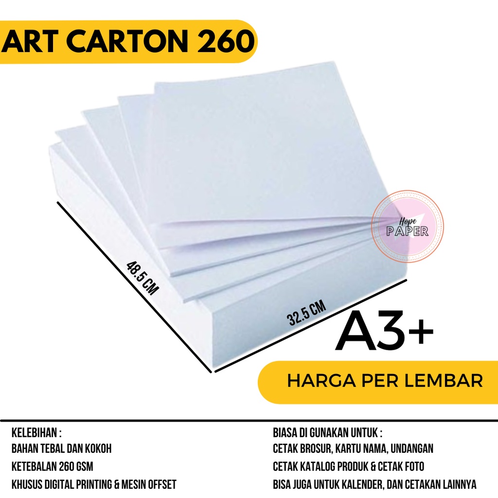 

Art Carton 260 gsm A3 Plus harga per lembar/ Kertas Art Carton 260 gsm / Art Karton 260 gsm / Kertas Karton A3 Plus 260 gsm