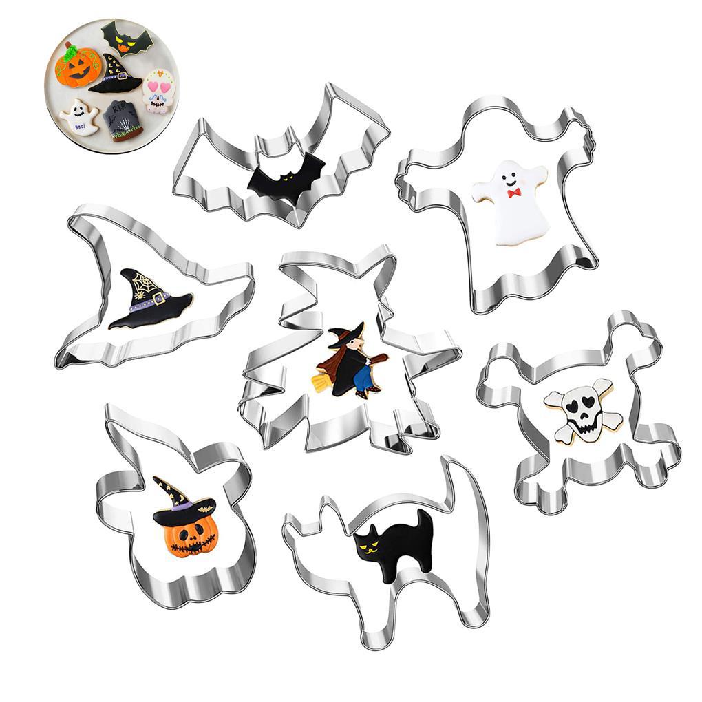 7buah Halloween Cookie Slicers DIY Pastry Baking Alat Stainless Steel Kue Biskuit Tangan Press Cetakan Pesta Bar