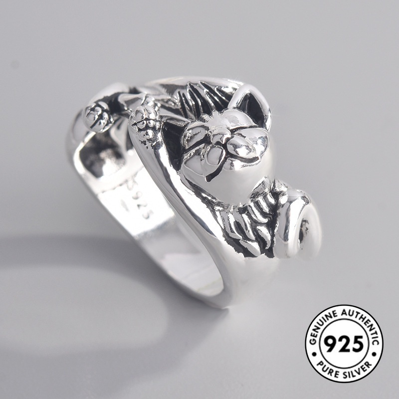 Cincin Model Terbuka Desain Kucing Bahan S925 Silver