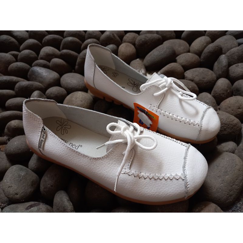 sepatu wanita kulit flatshoes homyped lnt 1905 putih