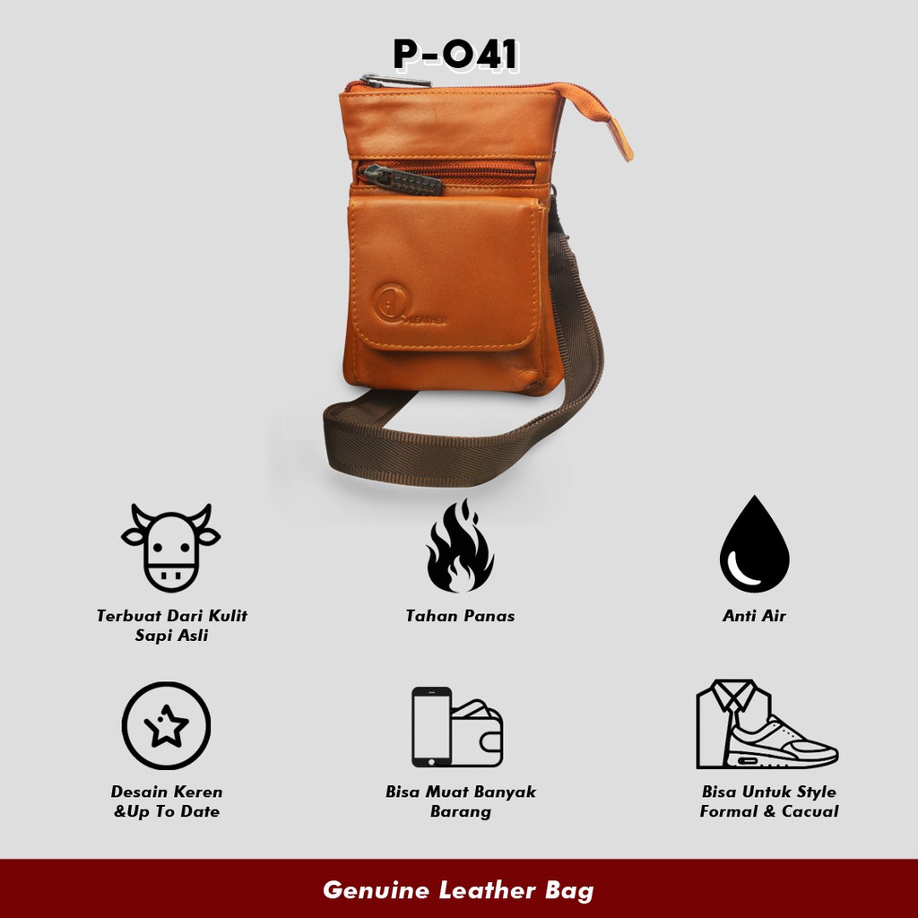 P041 T WAISTBAG KULIT SAPI ASLI 100% PREMIUM