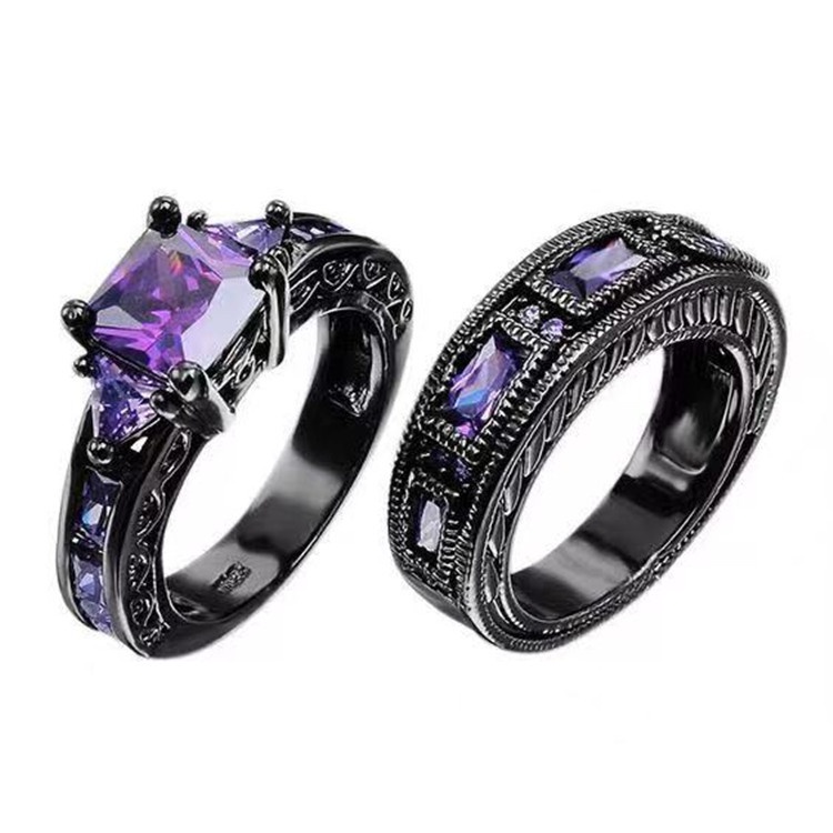 Cincin retro Gaya Eropa / Amerika Warna Hitam / Emas / Ungu Dengan zircon Untuk Wanita