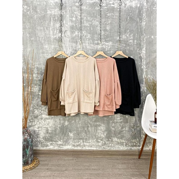 Blouse waffle lengan balon