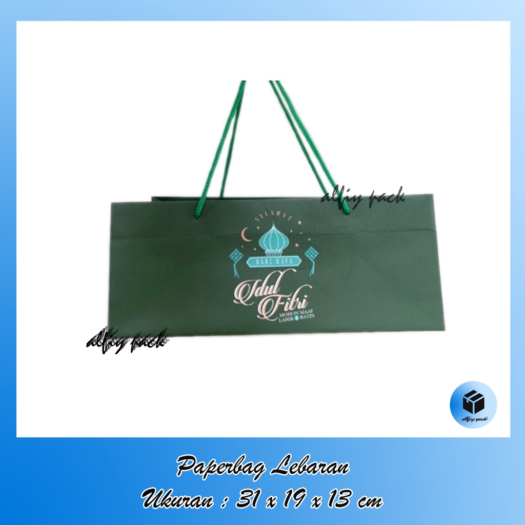 

1pack isi 5pcs PAPERBAG IDUL FITRI UKURAN 31x19x13 CM PAPER BAG / TAS JINJING UNTUK BOX CAKE LEBARAN GOODIE BAG PACKAGING HAMPERS PARCEL EID MUBARAK