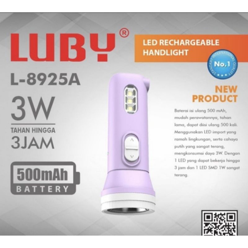 Lampu Senter Kecil LED LUBY L 8925A Rechargeable - Bisa Charge