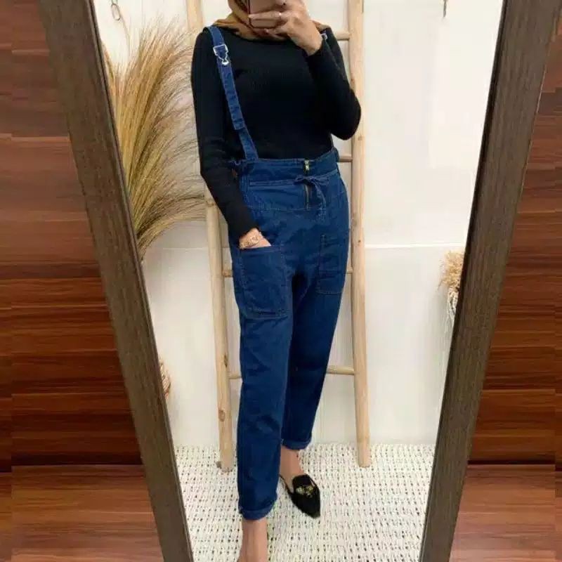 Overall denim jeans wanita -Jumpsuit overall jeans kodok wanita-celana wanita overall medium