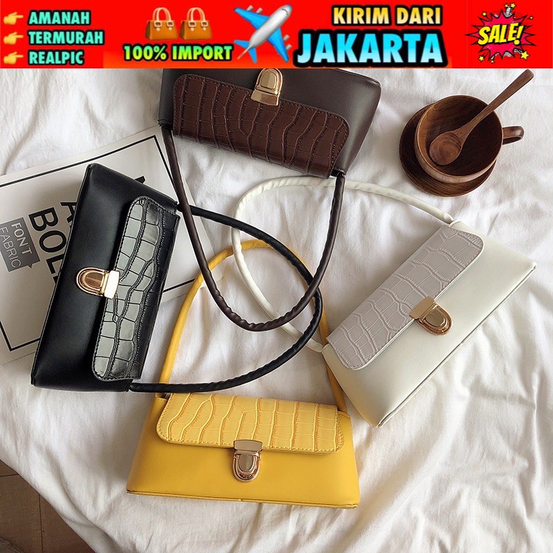 TAS WANITA 3031 -  TAS RETRO  CROCO  VINTAGE  SHOULDER BAG WANITA IMPORT TASBATAMRZ - C