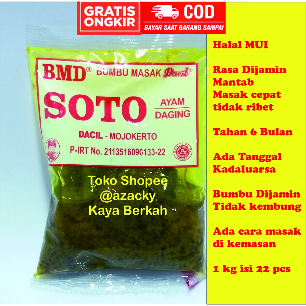 

Bumbu Soto dari bumbu masak instan Dacil dijamin halal tidak kembung ada cara memasak di kemasan bikin masak cepat dan enak