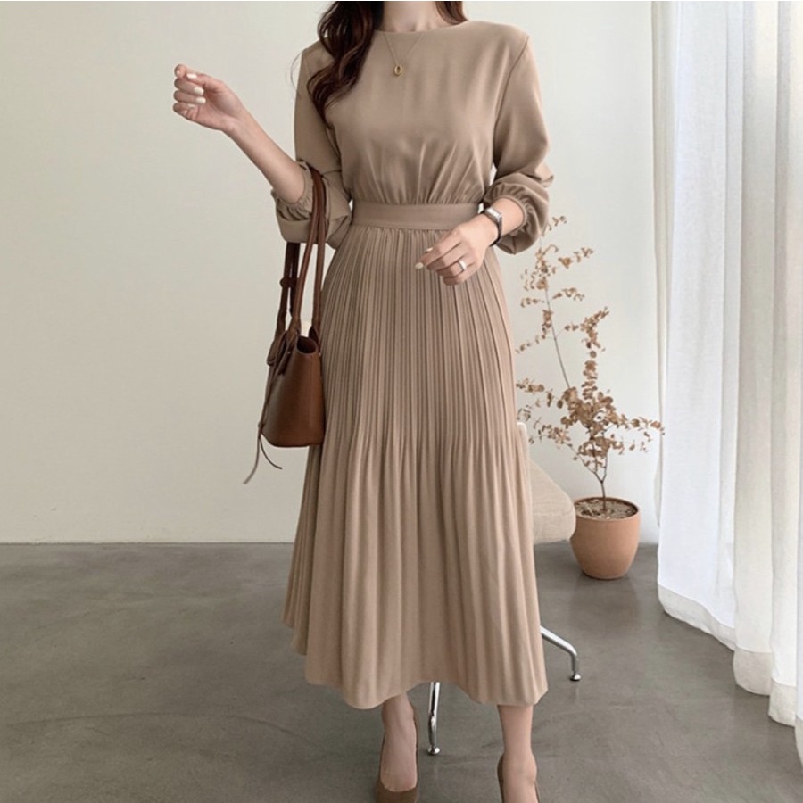 OFFICE MIDI DRESS LOOK IMPORT KOREAN STYLE ALL SIZE PREMIUM CHOCO NEW