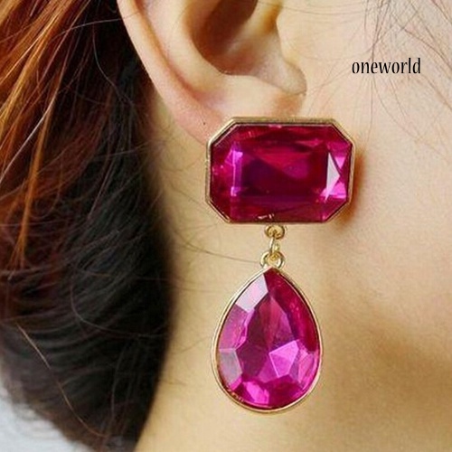 OW@ Luxury Women's Teardrop Acrylic Gemstone Ear Stud Statement Earring Jewelry