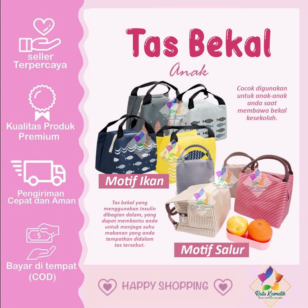 ❤ RATU ❤ Tas Bekal Makanan Lunch Bag Cooler Aluminium Foil Motif Salur Dewasa Anak Karakter