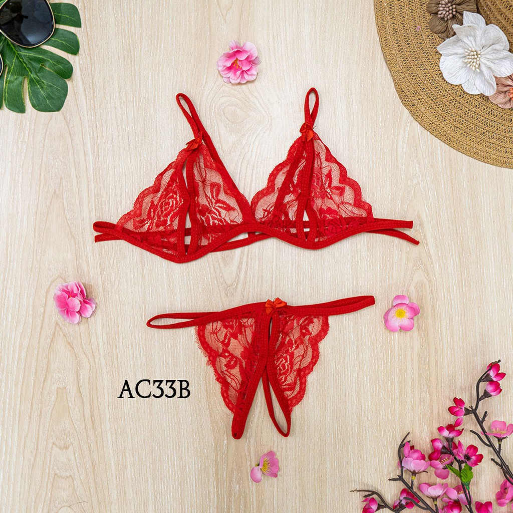 [PALING LARIS] BH CD SEKSI BRA SET + SABUK PAHA + STOCKING SEXY MERAH AC33B