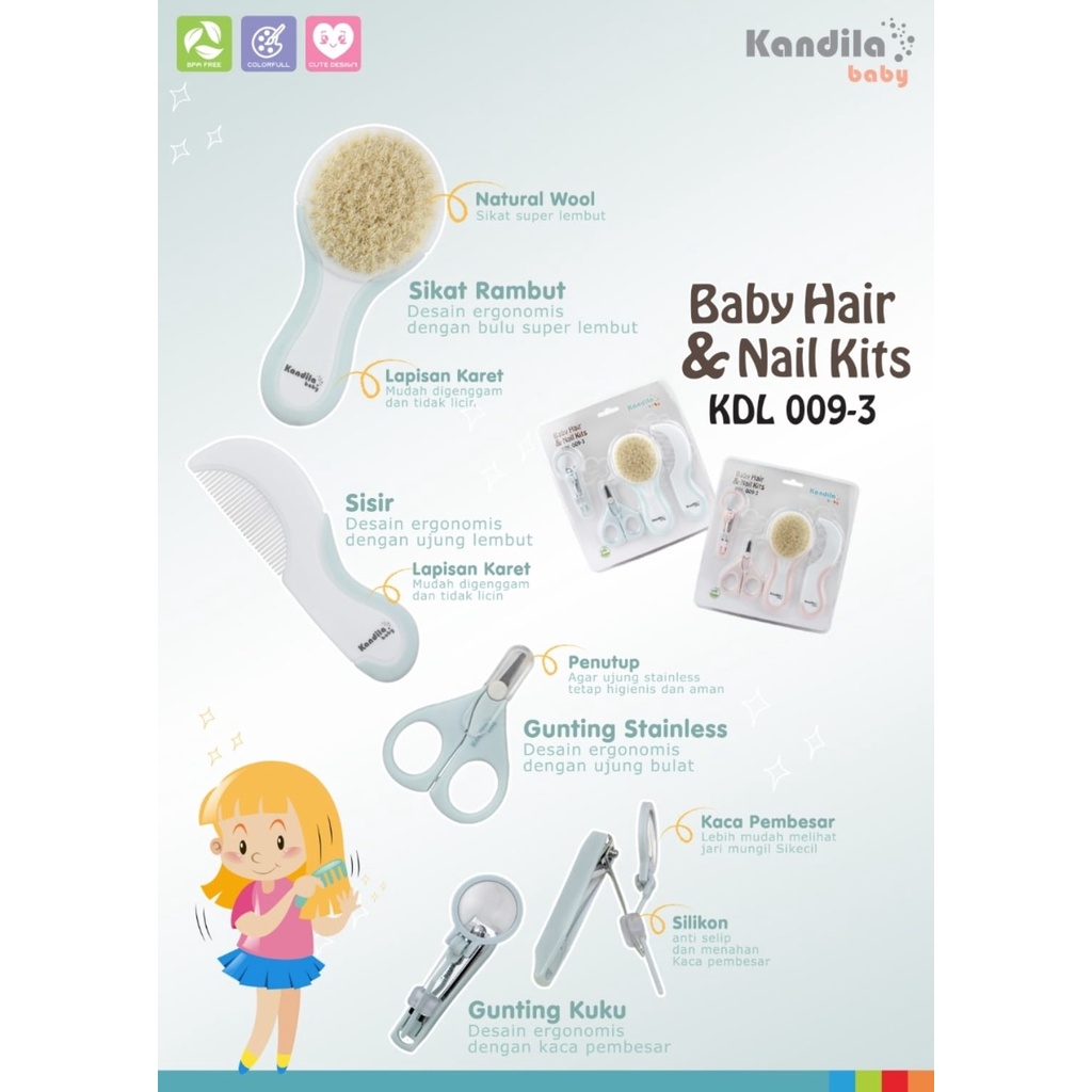 Castle - Kandila Comb &amp; Brush Set - Baby Hair &amp; Nail Kits KDL009-3 - Sisir dan Gunting Kuku Bayi 4in1