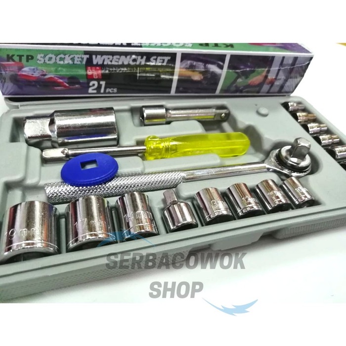 KTP Kunci Sok 21 Pcs Kunci Sock Shock Set 4-19 mm Socket Wrench 21 Pcs Termurah Berkualitas