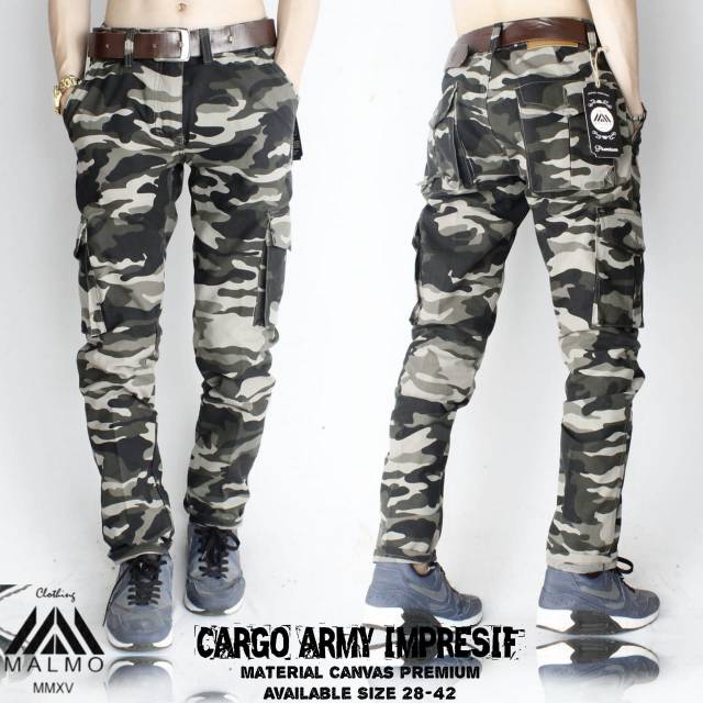 ORIGINAL CARGO PANTS - Celana Cargo Panjang Army Loreng Canvas Premium - Cargo Panjang - Cargo Army