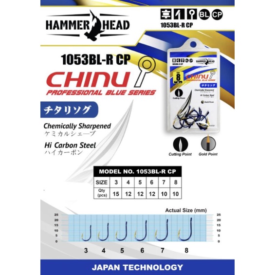 kail hammer head chinu profesional blue series/hammer head biru ujung emas