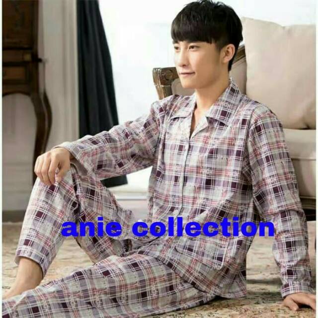 Baju tidur piyawa pria dewasa motif kotak besar