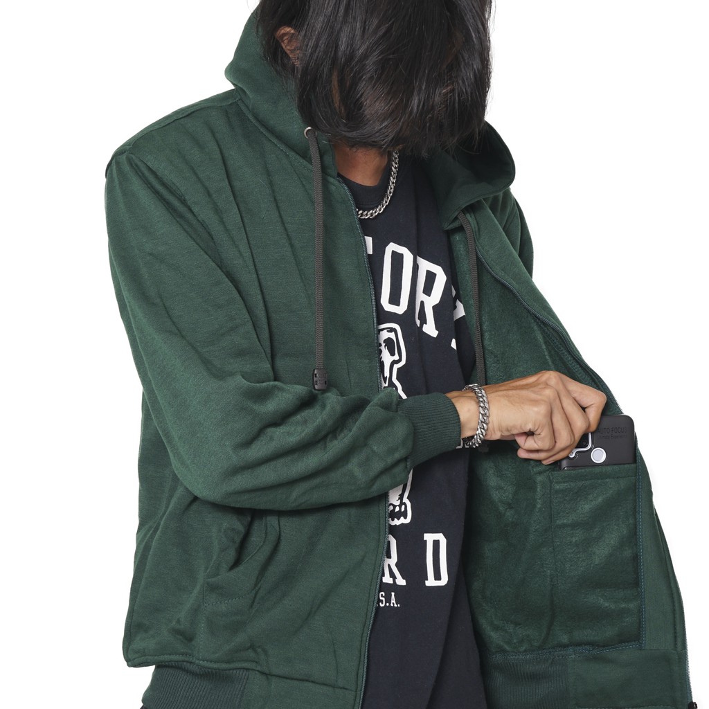 JAKET HOODIE ZIPPER POLOS HIJAU ARMY PRIA WANITA