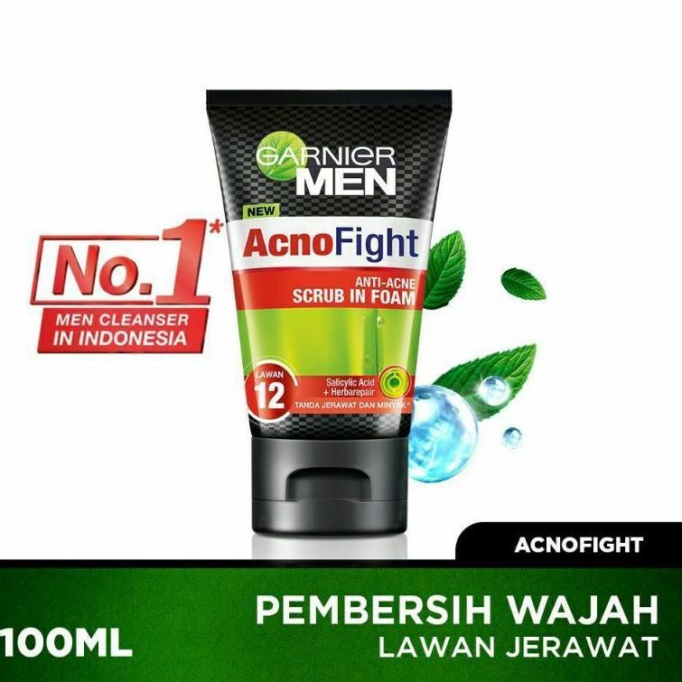 GARNIER MEN ACNO FIGHT ANTI-ACNE SCRUB IN FOAM 100ml / Sabun cuci Muka 100 ml X09Z