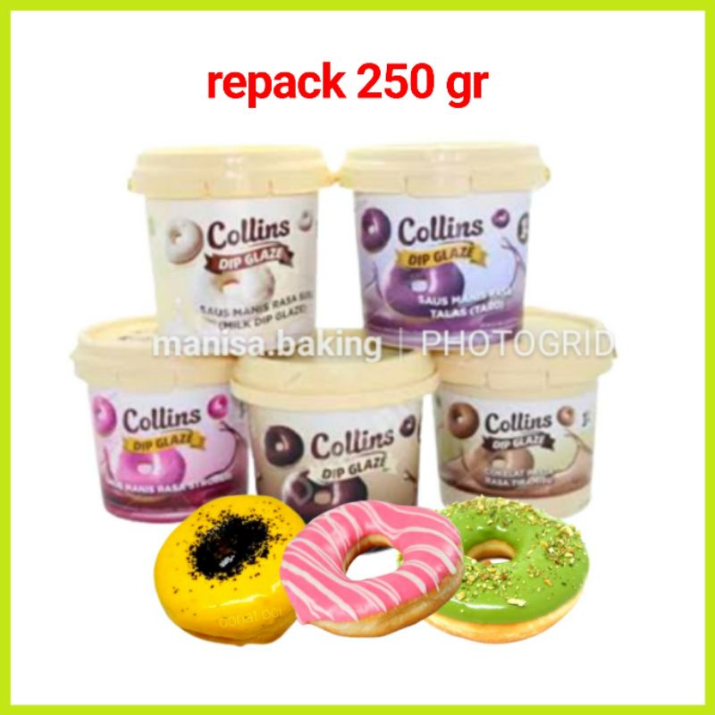 

COLLINS DIP GLAZE REPACK 250 GR TOPPING DONAT LUMER