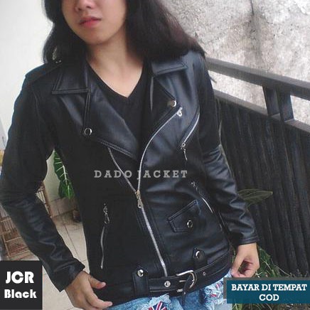 jaket semi kulit wanita/jaket kulit sintetis/jaket ramones