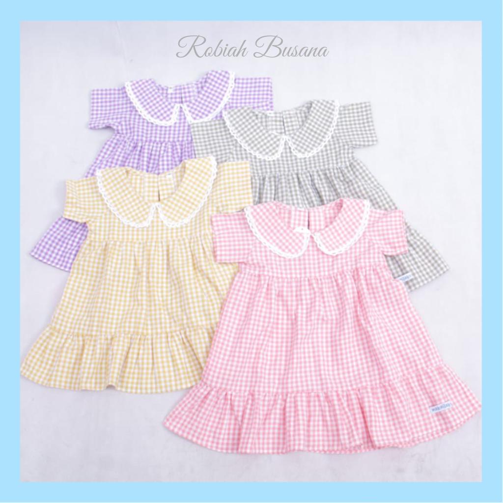 BAJU BAYI PEREMPUAN DRESS BAYI PEREMPUAN BAHAN KATUN MOTIF KOTAK-KOTAK DRESS ANAK PEREMPUAN BAJU BAY