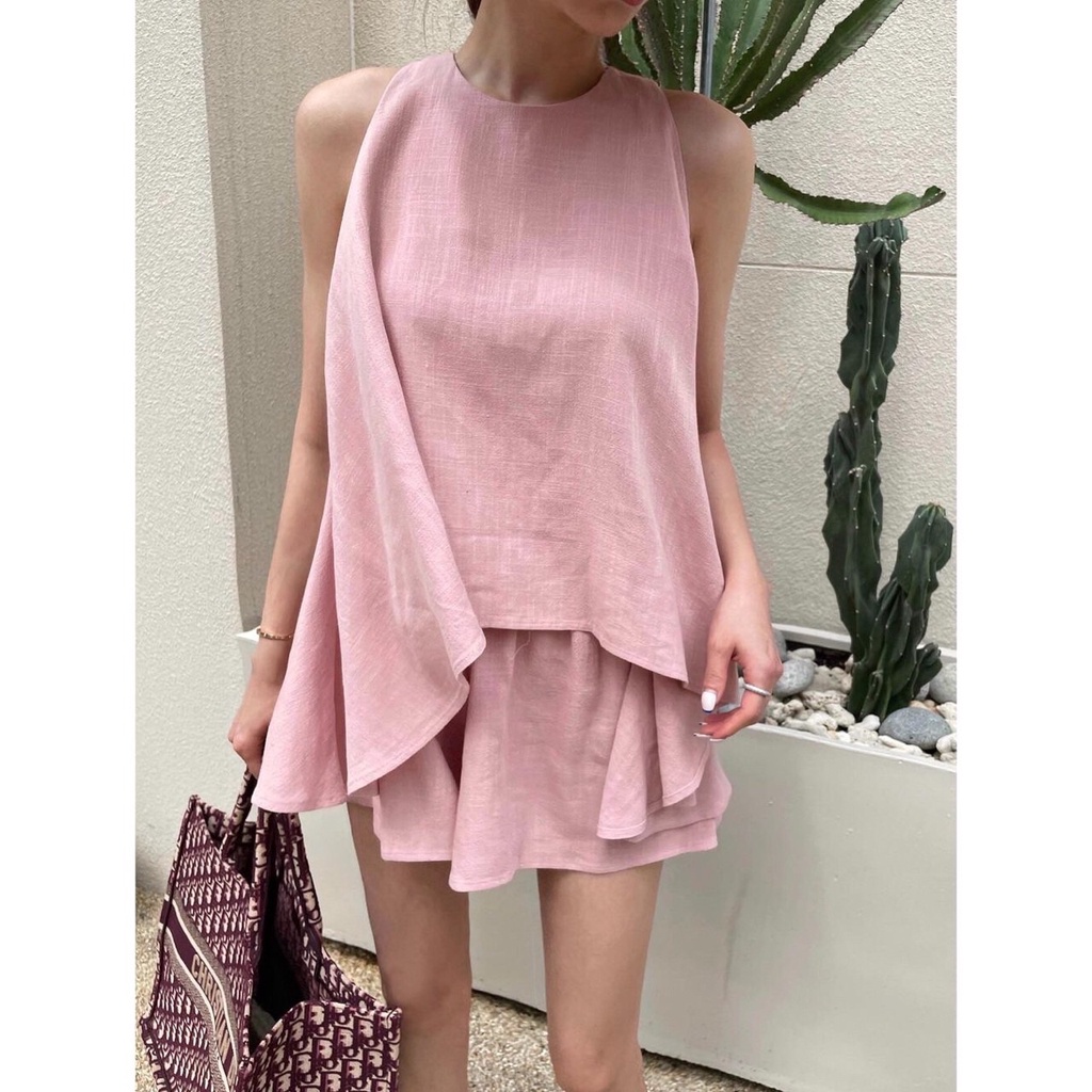 SET6531 Vanessa Flowy Flare Linen Set Top & Shorts-5