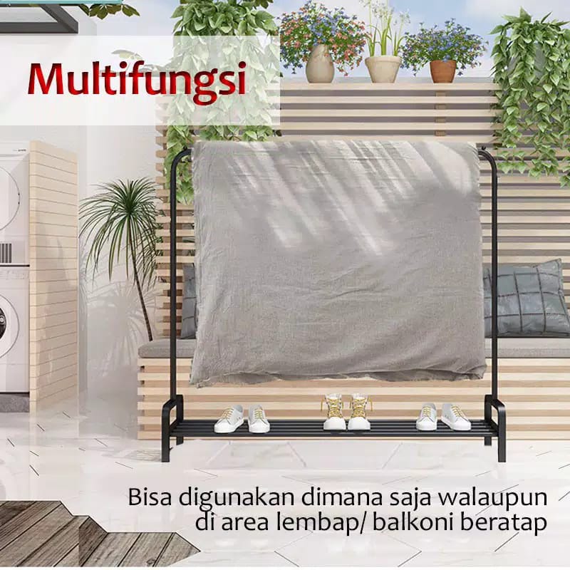 Hanger Gawang Besi Kuat Putih Hitam Butik Display Gawangan Gantungan Baju BESI KOKOH Stand Cloth Double Rack Gawang Baju Stand Cloth Hanger Double Gantungan Baju Stand Hanger rumah_kita2020