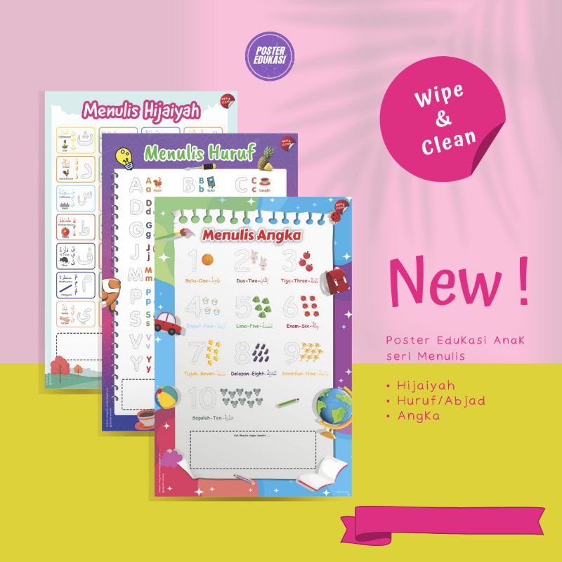 

poster edukasi wipe and clean poster belajar baca tulis hitung