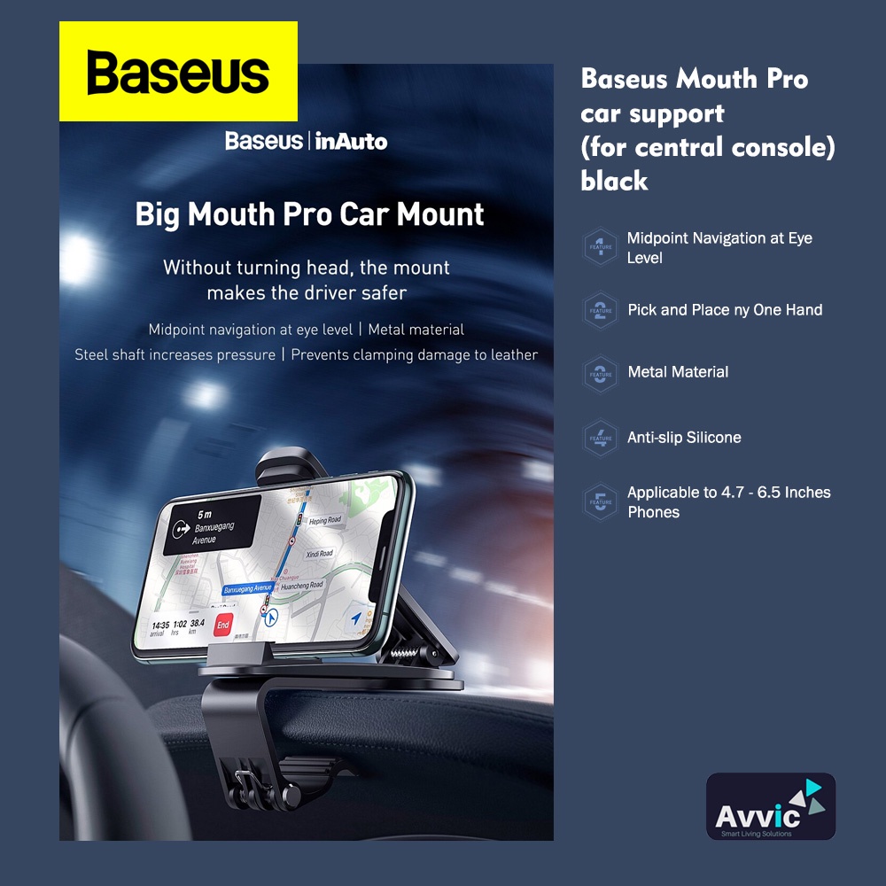 BASEUS Car Mobile Phone Holder 360° Dashboard Big Mouth Mount Clip