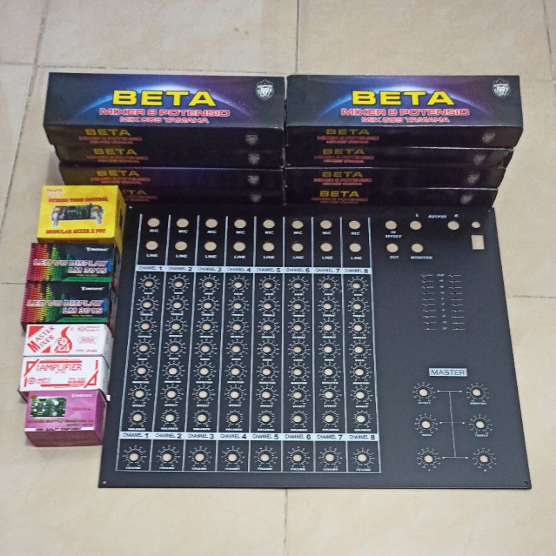 Paket Mixer 8 Potensio Dan Panel Atas 8 Channel Siap Rakit