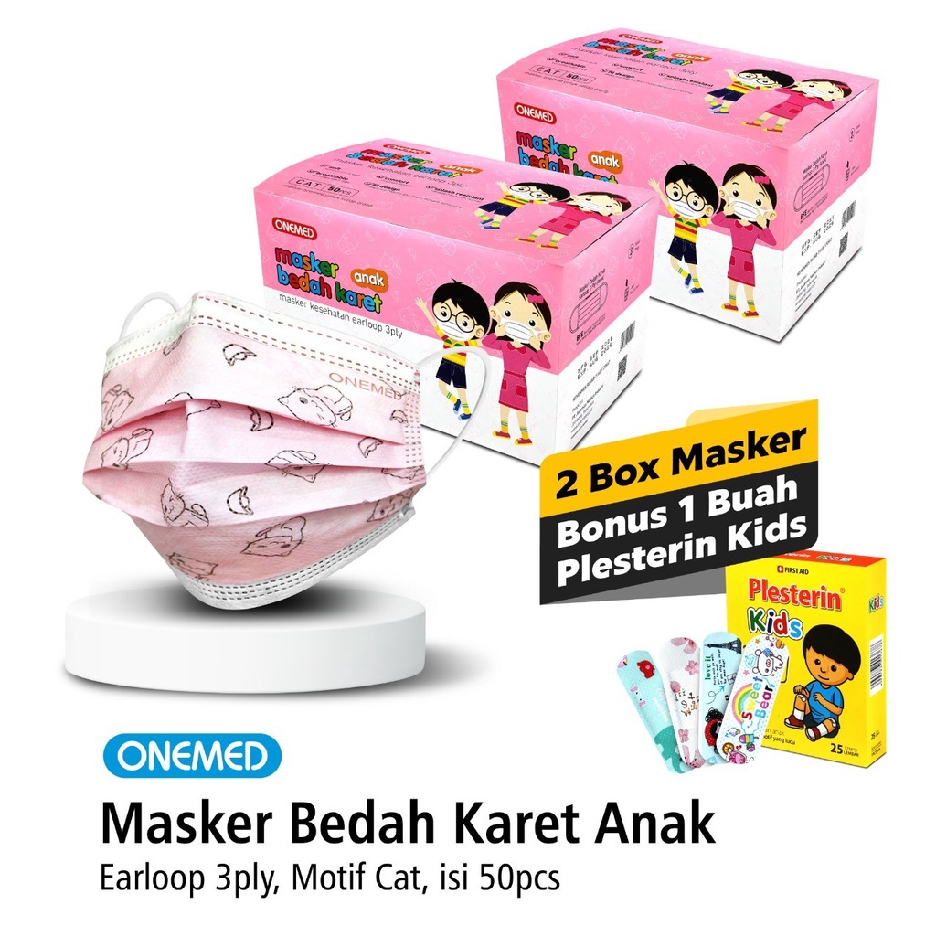 Masker Karet Medis Anak Motif Cat 2 Box Free Plesterin Kid