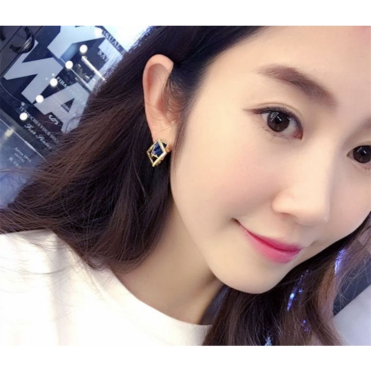 Double-layer square crystal anting-anting all-match modis elegan panjang Korea anting-anting Korea g