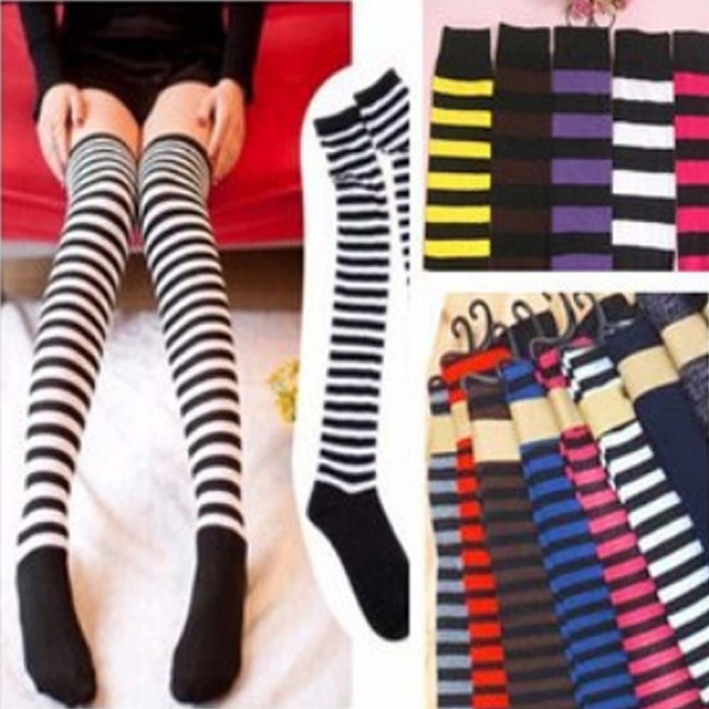 KT-03 black and white overknee socks / KAOS KAKI belang hitam putih sepaha cosplay lolita