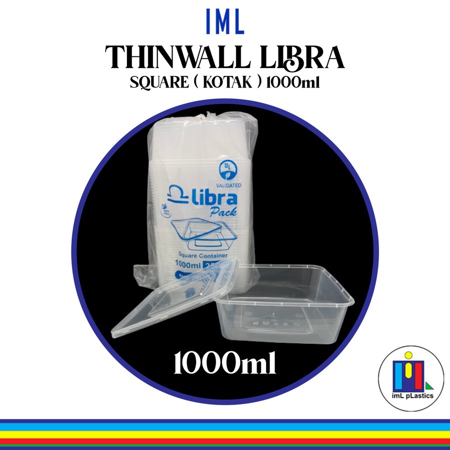 Kotak Makan Plastik THINWALL LIBRA SQUARE ( KOTAK ) 1000ml ( 1 set isi 25 pcs )