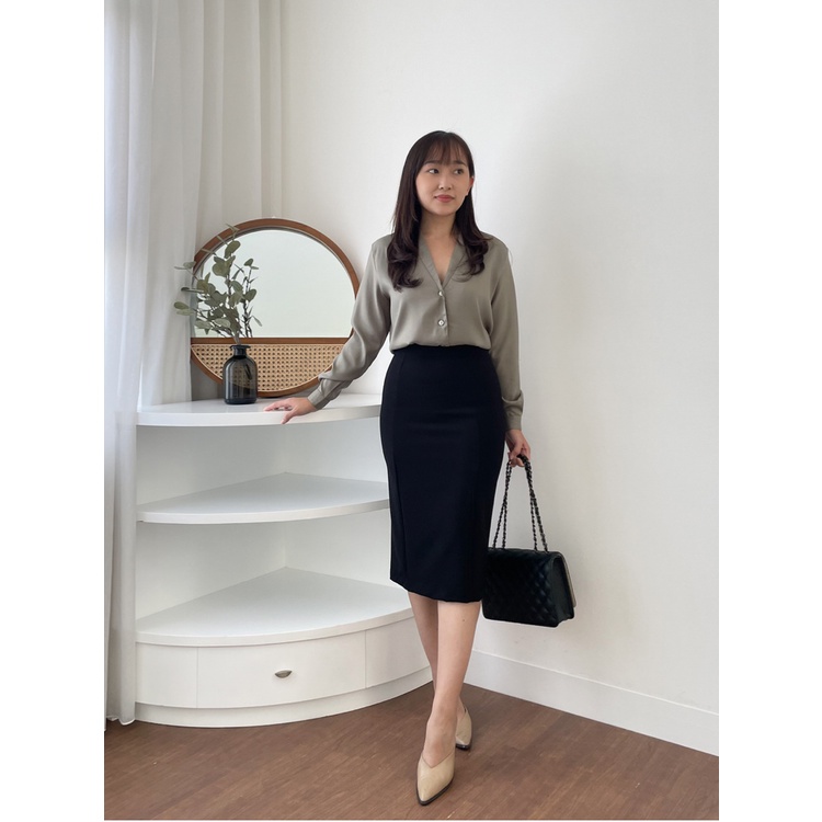 B-0159 Rok Midi Span Wanita Crepe Premium Spandex-7