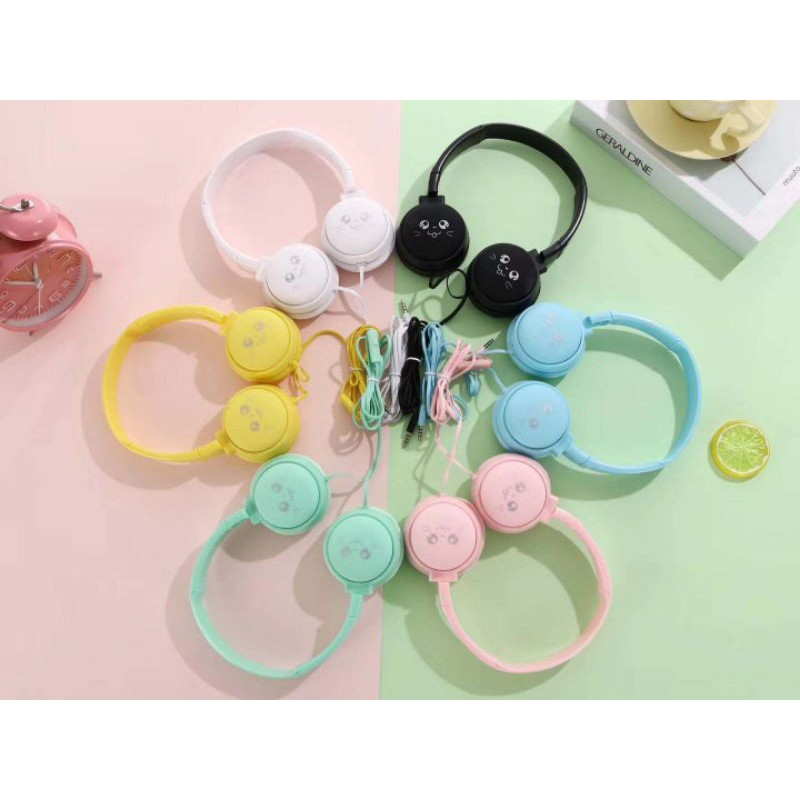 Headphone/Headset Cat Macaron J18 GAMING + MIC (bisa telpon, music, online)