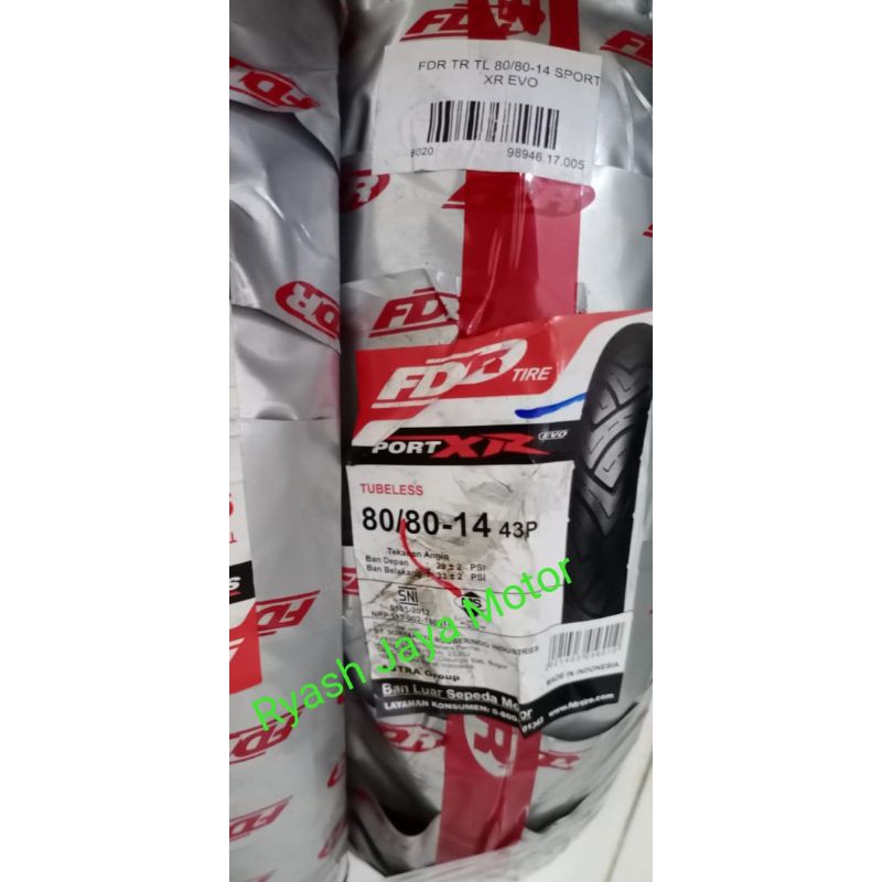 Ban tubeless depan FDR XR Sport ukuran 80/80-14 untuk beat/Vario/Mio/Scoopy/Xeon/M3/soul GT/soul/Mio