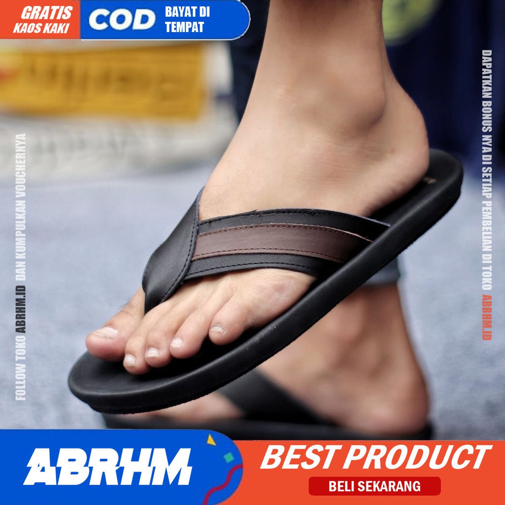 ABRHM X KIAN Sandal Japit Pria Sandal Pria Kulit Asli Sendal Jepit Cowok / Cowo Ori Keren Kekinian